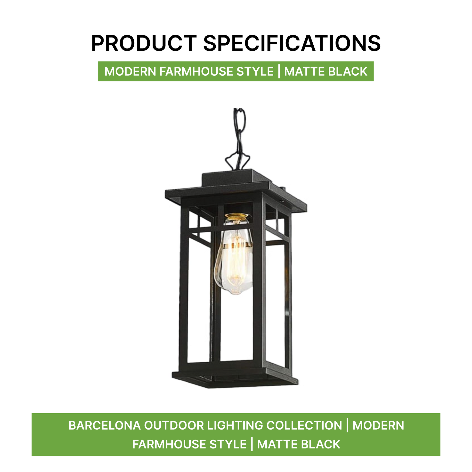 Barcelona Outdoor Lighting Collection | Modern Farmhouse Style | Matte Black
Product Specificaions