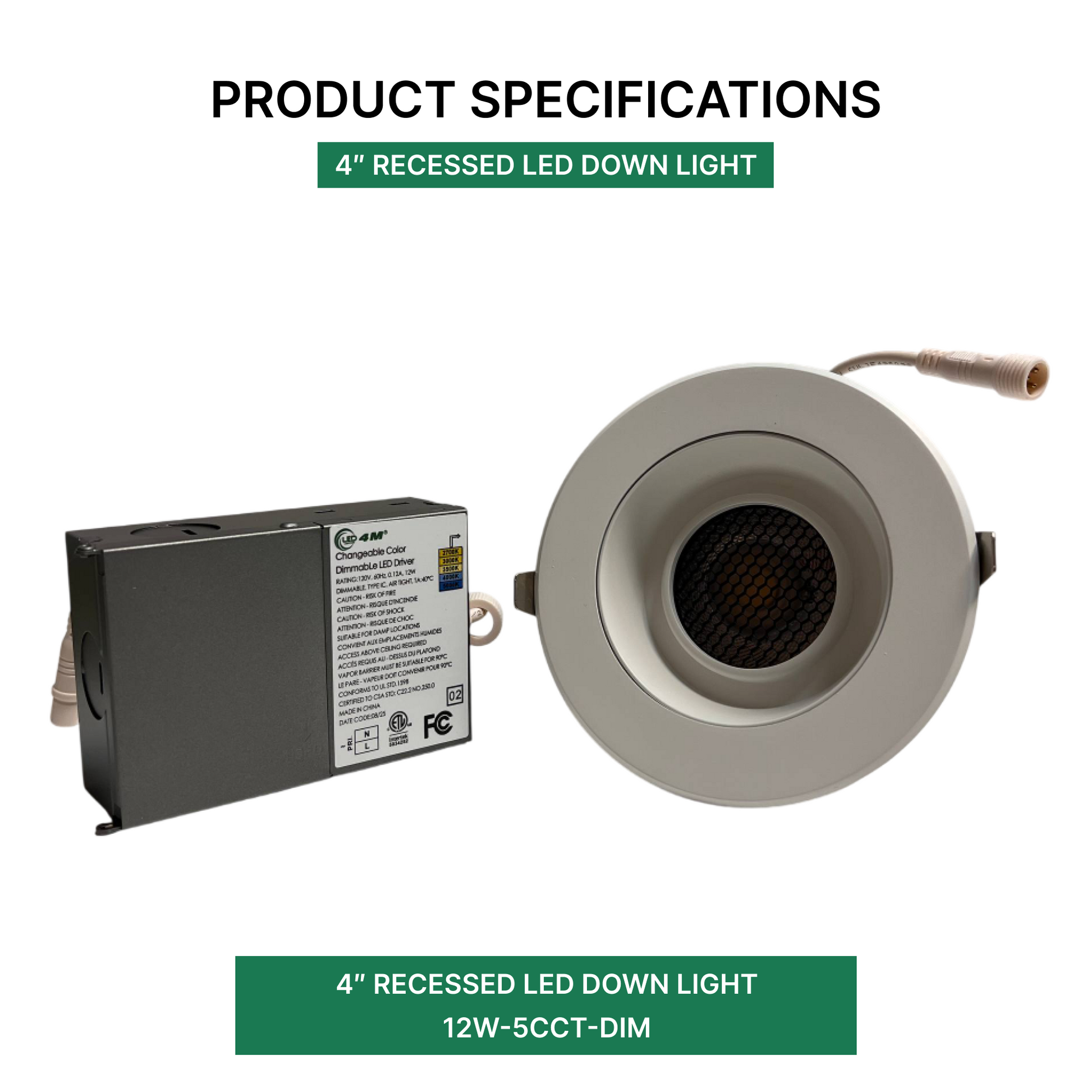 4″ Recessed LED Down Light 12W-5CCT-DIM_Product_specification | Selix Kala