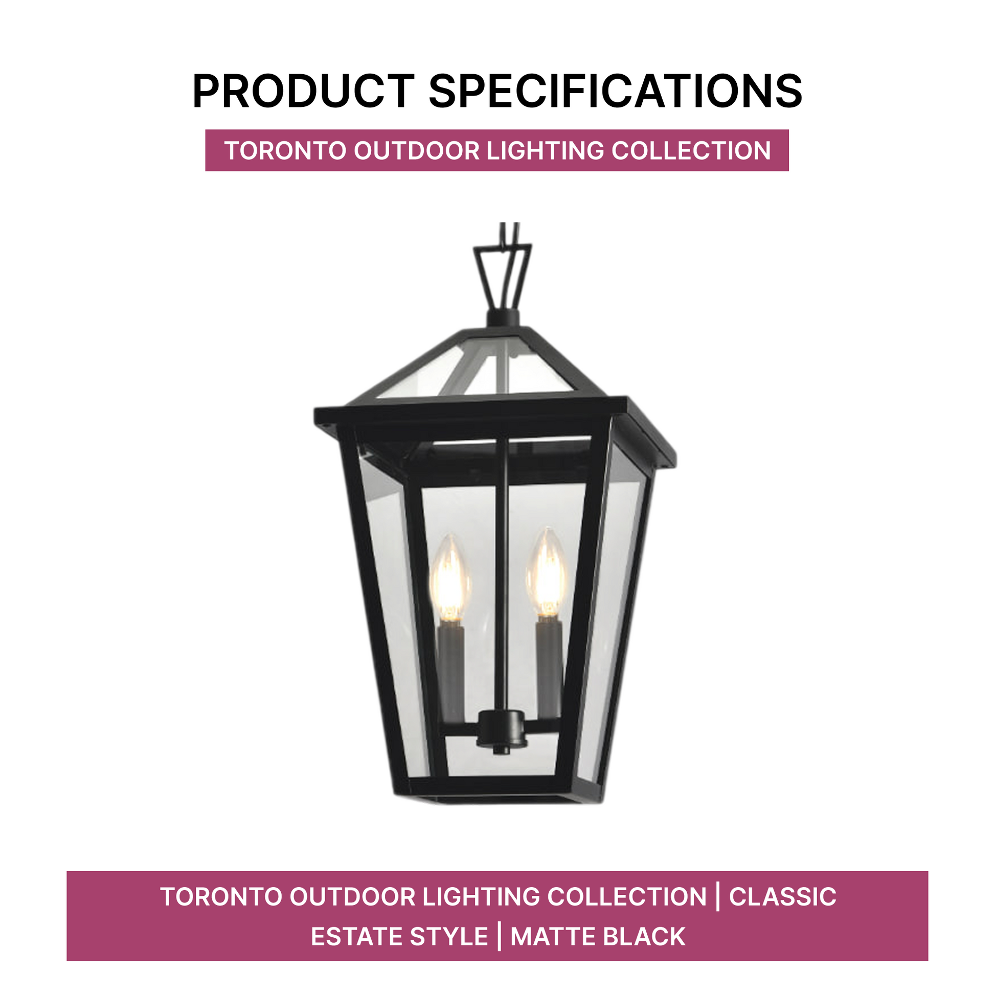 Toronto Outdoor Lighting Collection | Classic Estate Style | Matte Black
Product Specifications