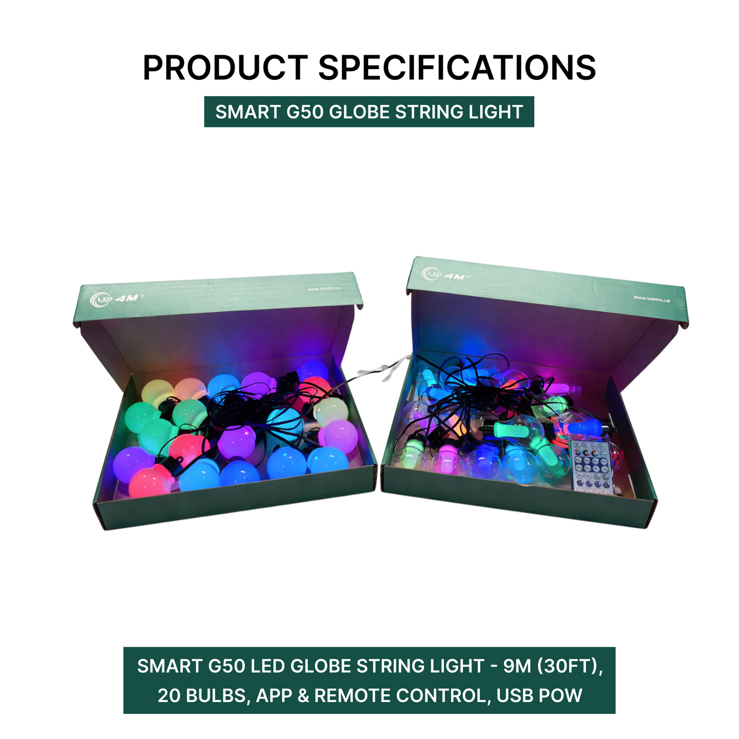 Smart G50 LED Globe String Light - 9M (30ft), 20 Bulbs, App & Remote Control, USB Powered