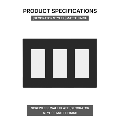 Black screwless wall plate with three white panels | Selix kala
