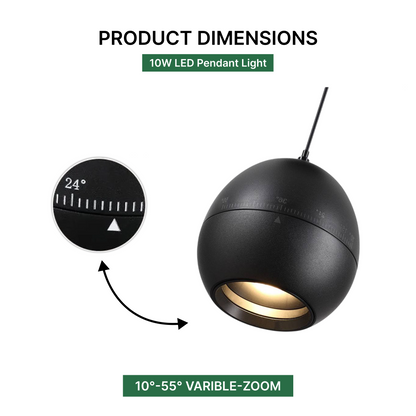 10W LED Hover Pendant Light - Zoomable Beam 10°-55°, 4000K Neutral (Black)