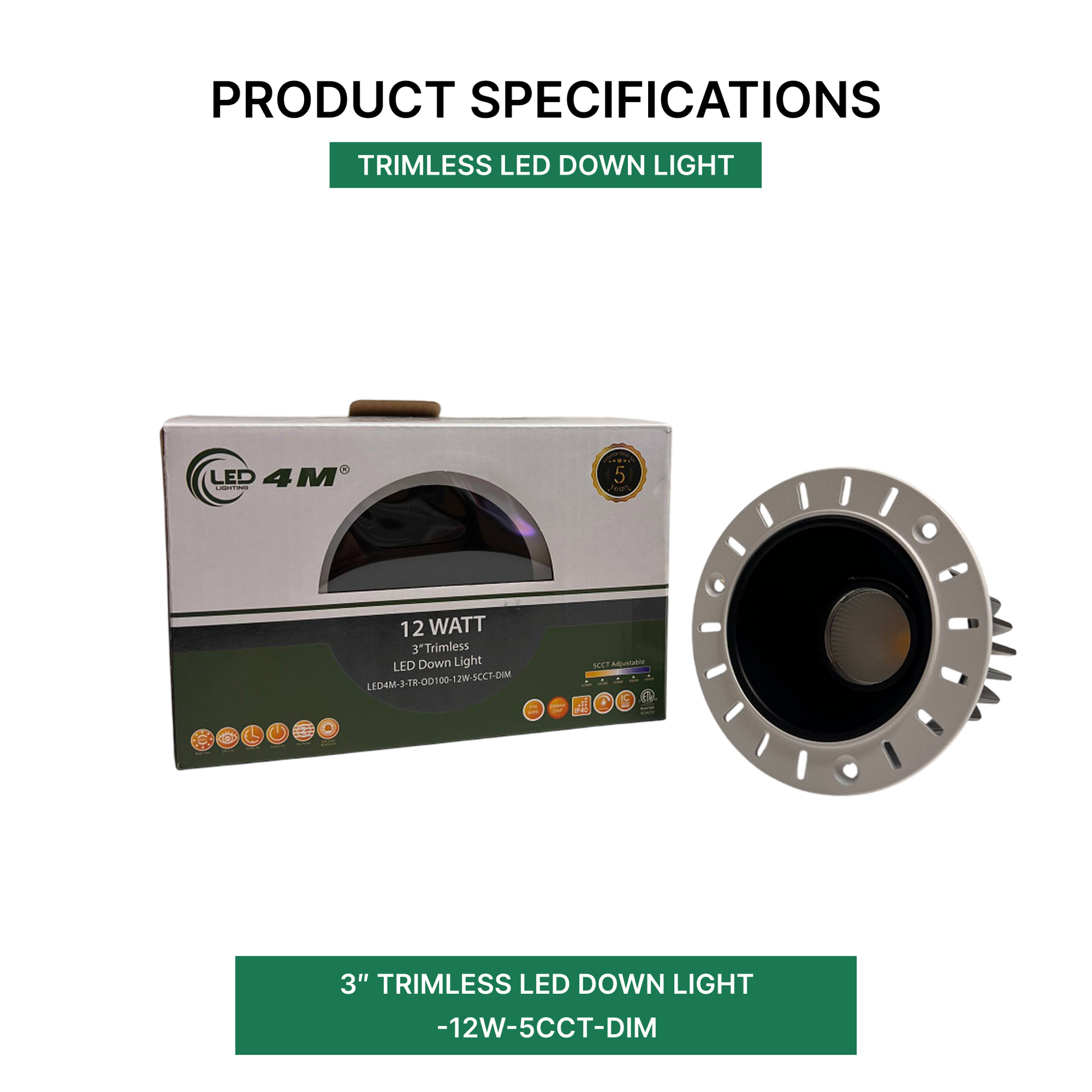 3″ Trimless LED Down Light -12W-5CCT-DIM_product_specification | Selix Kala
