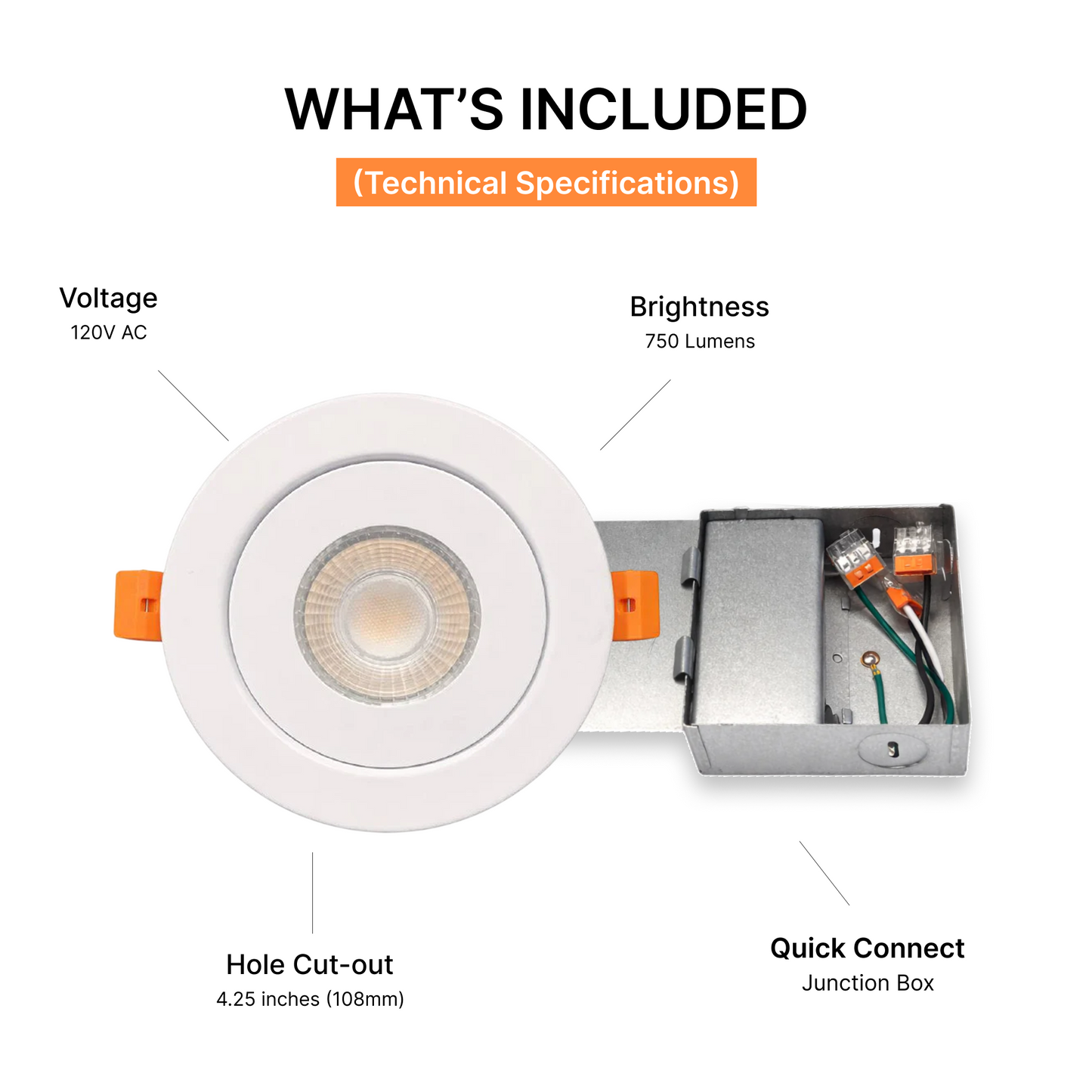 24-Pack 9W 4-Inch Round Gimbal LED Light - 360° Adjustable, 3CCT Selectable, IC Rated (White)