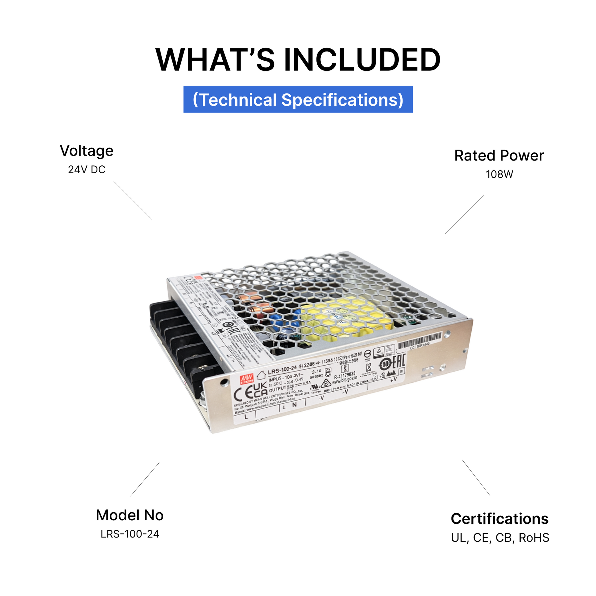 Mean Well LRS-100-24 Power Supply - 100W 24V DC (Slim Metal Housing)
Technical Specifications | Selix Kala