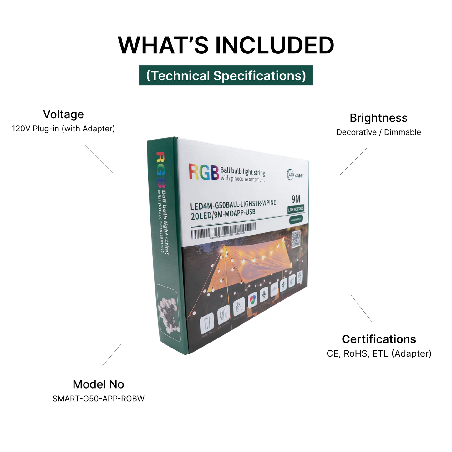 Smart G50 LED Globe String Light - 9M (30ft), 20 Bulbs, App & Remote Control, USB Powered