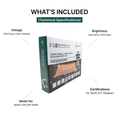 Smart G50 LED Globe String Light - 9M (30ft), 20 Bulbs, App & Remote Control, USB Powered