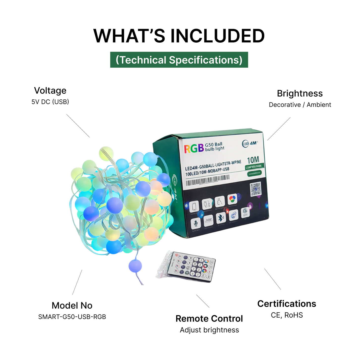 Smart G50 LED String Light - RGB Color Changing USB Powered