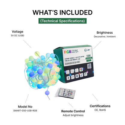 Smart G50 LED String Light - RGB Color Changing USB Powered