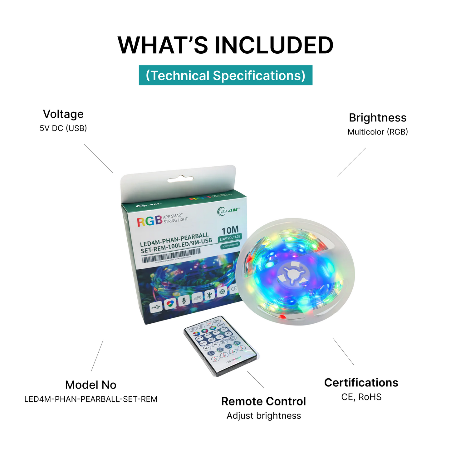 Pear Ball LED String Lights with Remote Control - 9M, 100 LEDs, USB Powered-USB