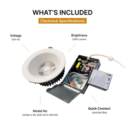 20-Pack 5-inch Gimbal LED Recessed Light - 24W 5-CCT Selectable (White)