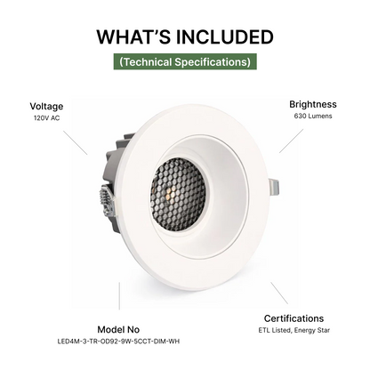 20-Pack 3-inch Recessed LED Downlight - 9W 5-CCT Selectable (White)