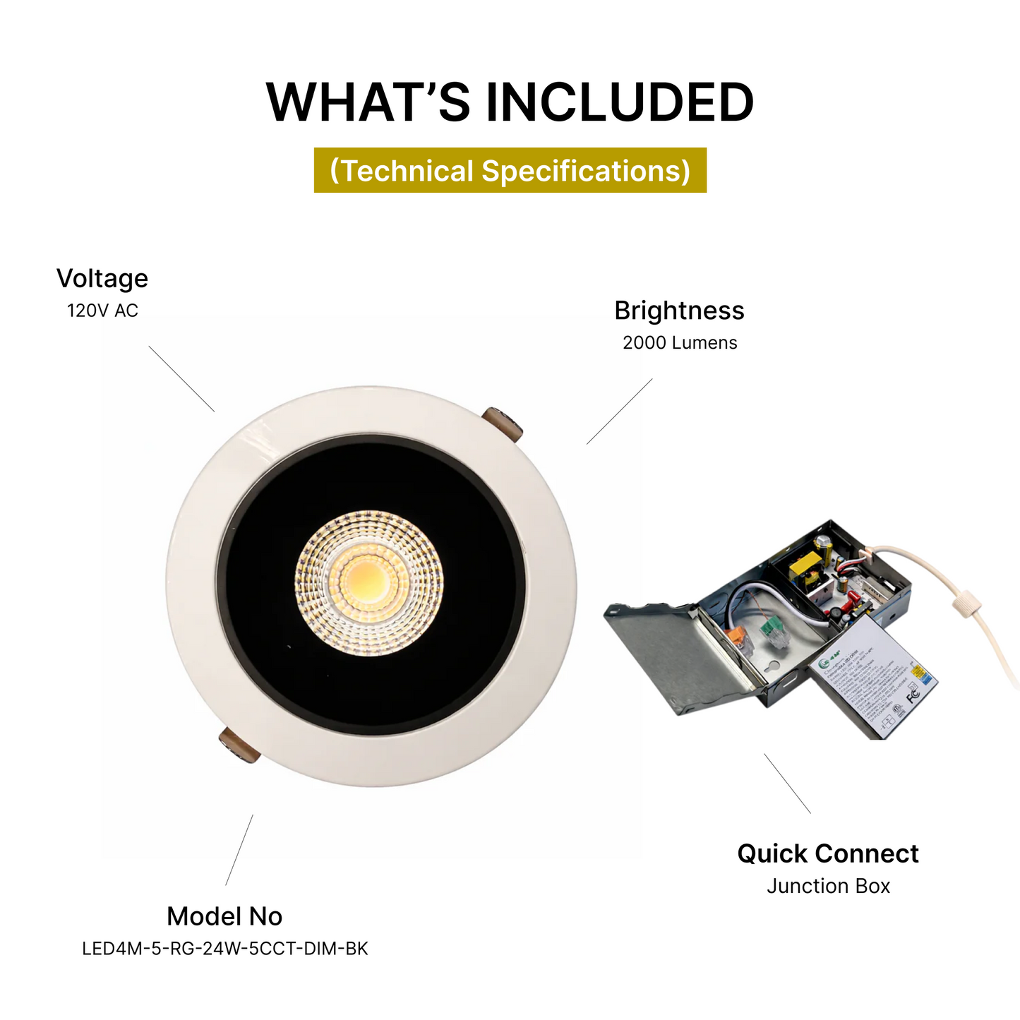 20-Pack 24W 5-Inch LED Gimbal Recessed Light - Adjustable Beam, 2000 Lumens, 5CCT (Black )
