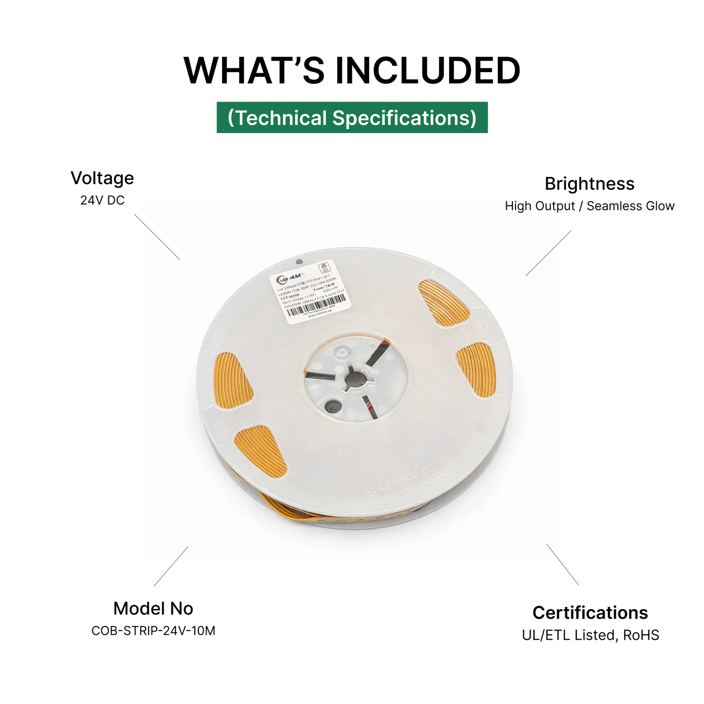 10M COB LED Strip Light - Dotless Continuous Glow, 24V Professional Grade, 12mm Cuttable (IP20)