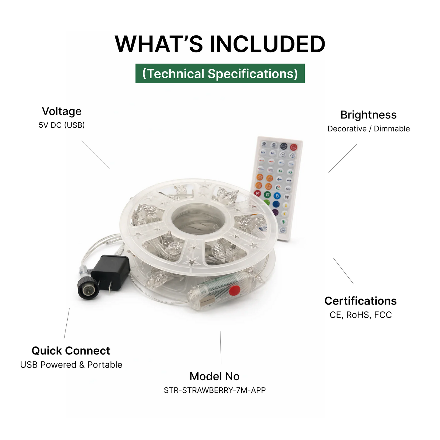 Smart Strawberry LED String Light 7m - 50 LEDs App Control (Multicolor)