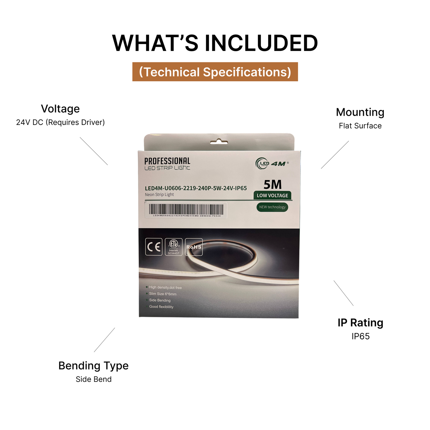 LED Neon Strip Light Slim 6x6mm | 24V IP65 | Dot-Free & Side Bend | Flat Surface-whats-included