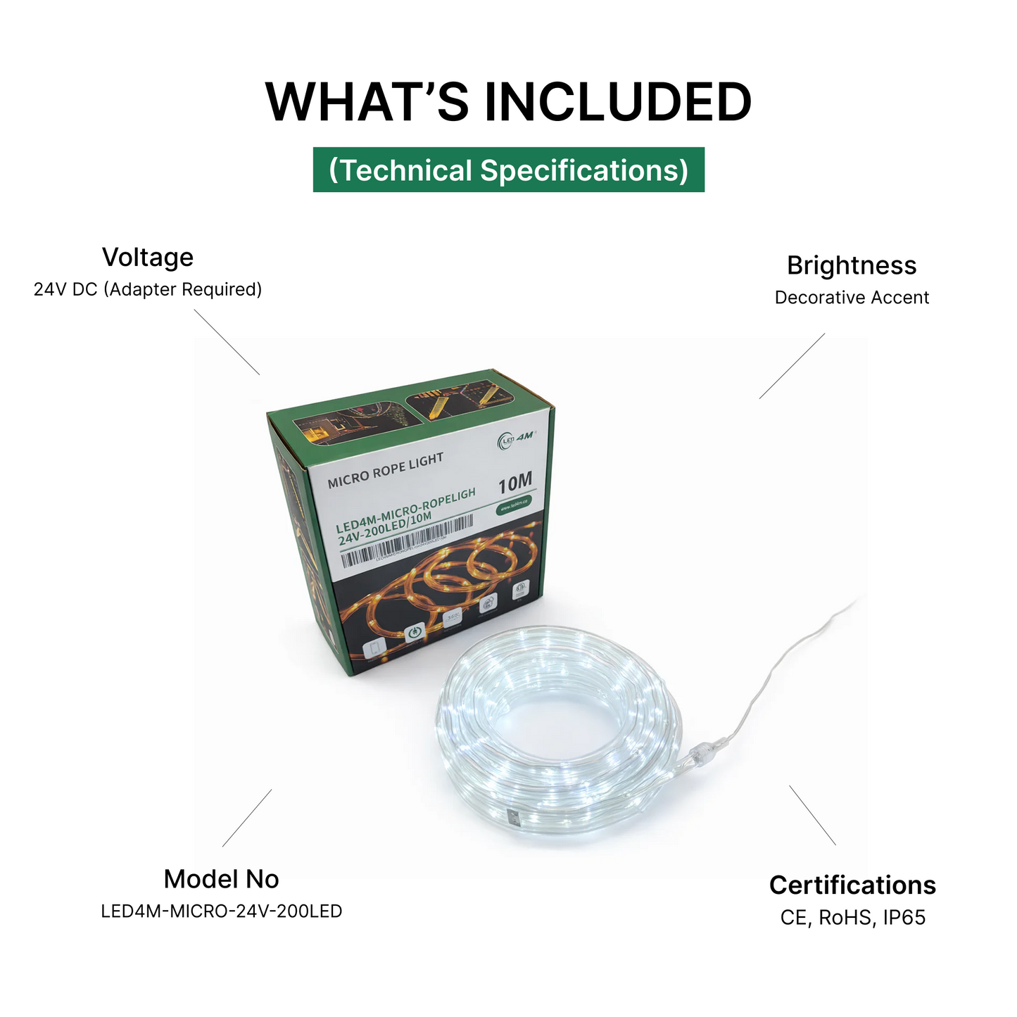 Micro LED Rope Light 10m - 24V 200 LEDs Professional Series