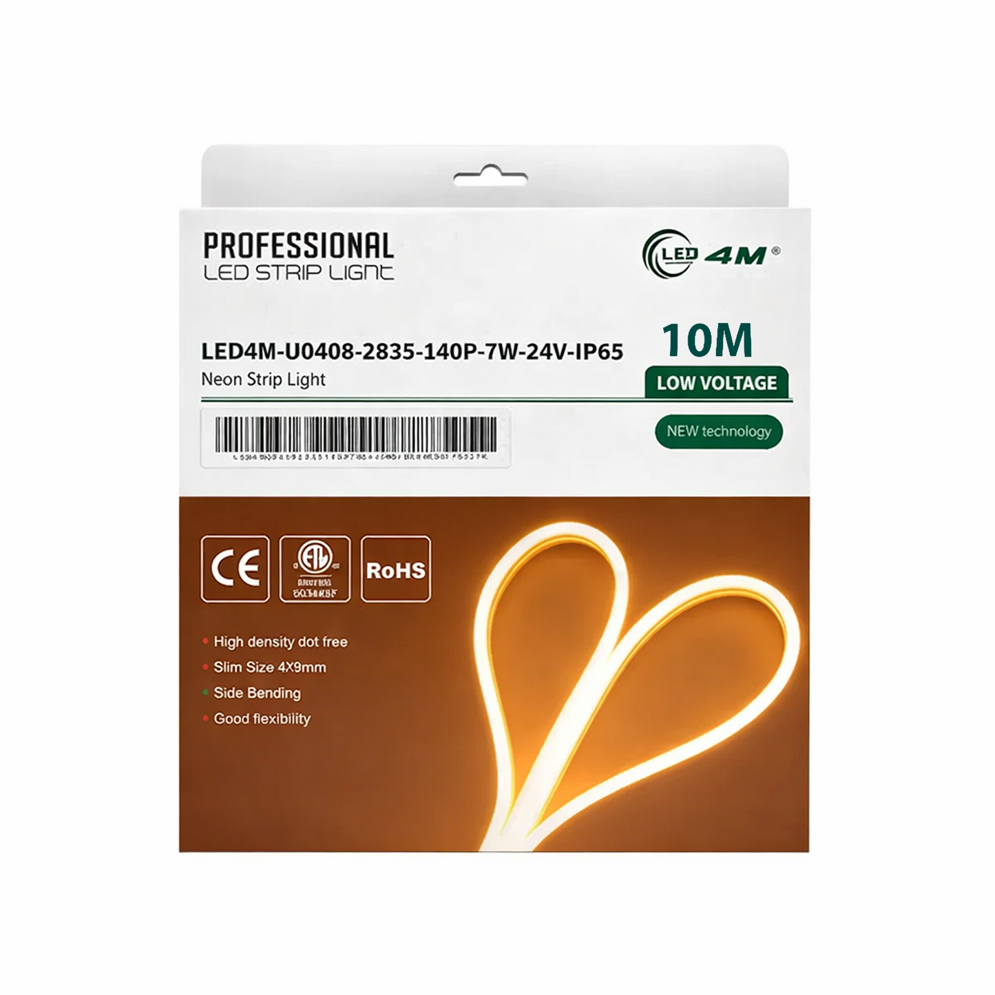 Package of LED strip light with brand logo and product details on a white background Warm white 10m