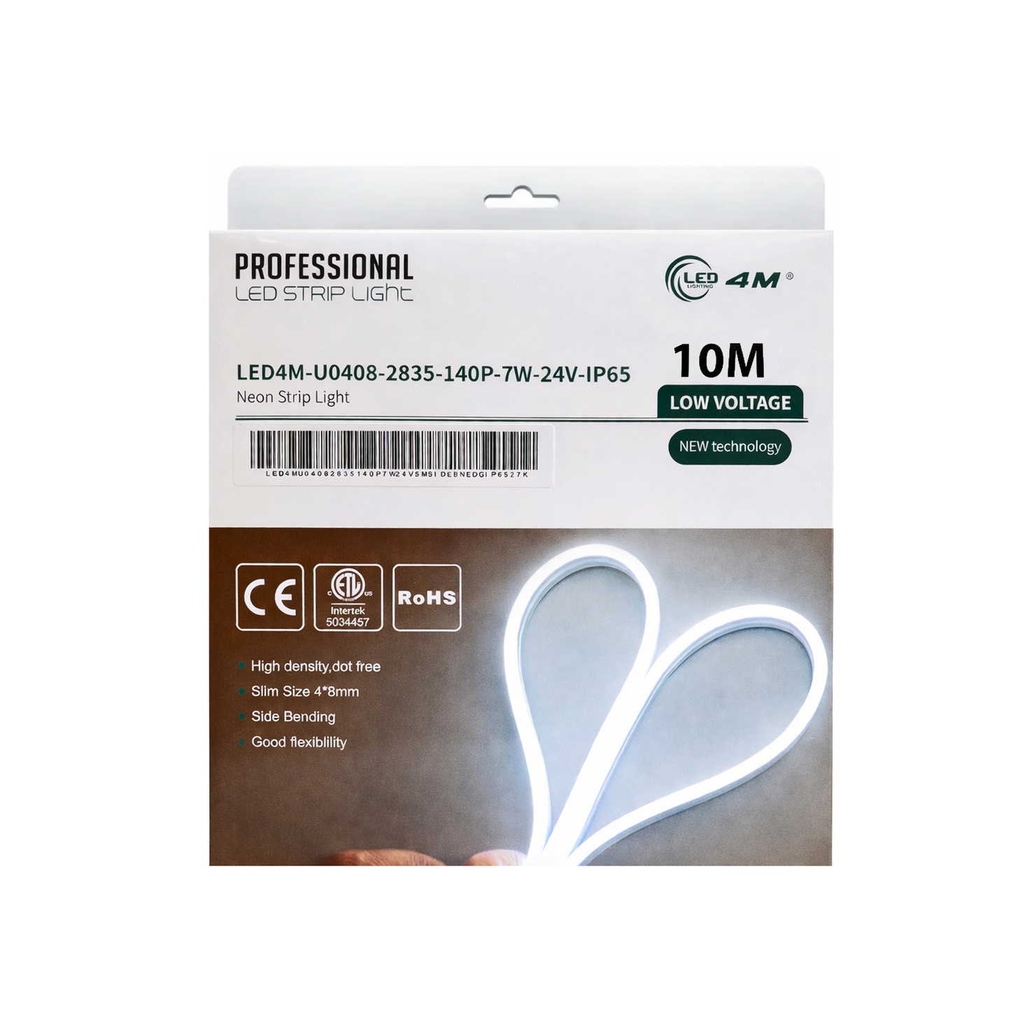 Package of LED strip light with specifications and branding on a white background, cool White 10 m