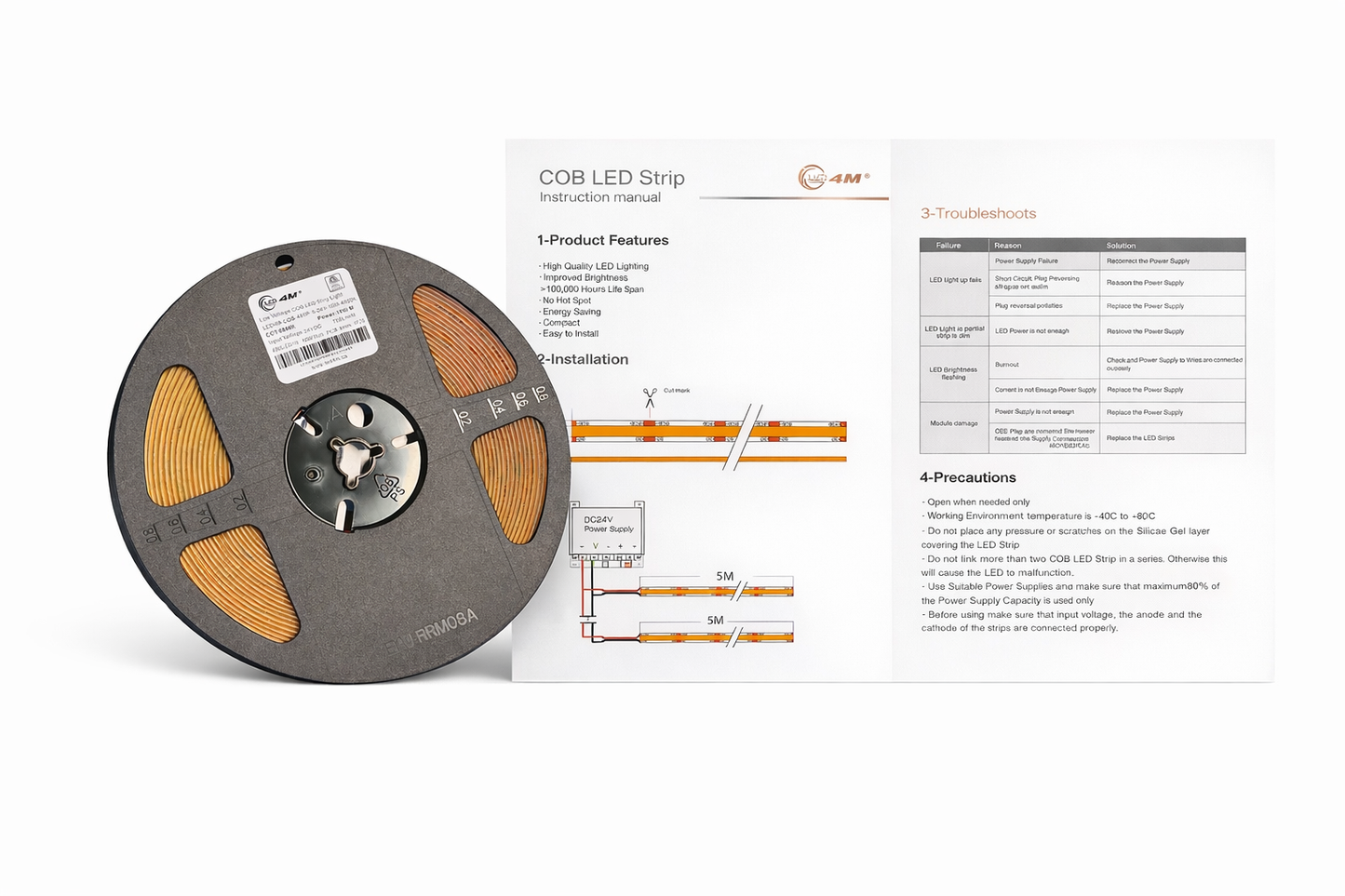 10M COB LED Strip Light - Dot-Free Continuous Glow, 24V Indoor, 180° Wide Beam (IP20)