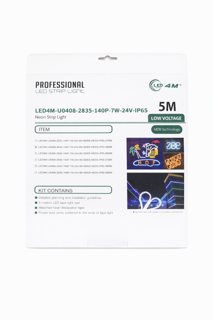LED Neon Strip Light Slim 4x8mm | 24V IP65 | Dot-Free & Side Bend | Embedded (With Lip)