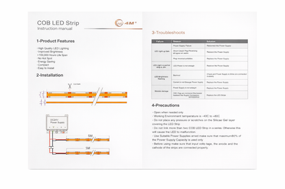 10M COB LED Strip Light - Dot-Free Continuous Glow, 24V Indoor, 180° Wide Beam (IP20)
