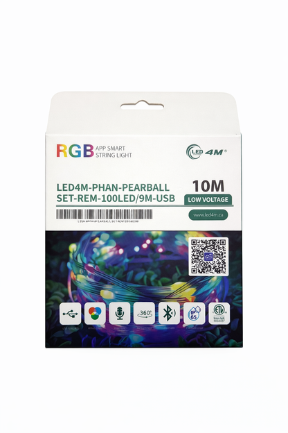 Pear Ball LED String Lights with Remote Control - 9M, 100 LEDs, USB Powered-USB