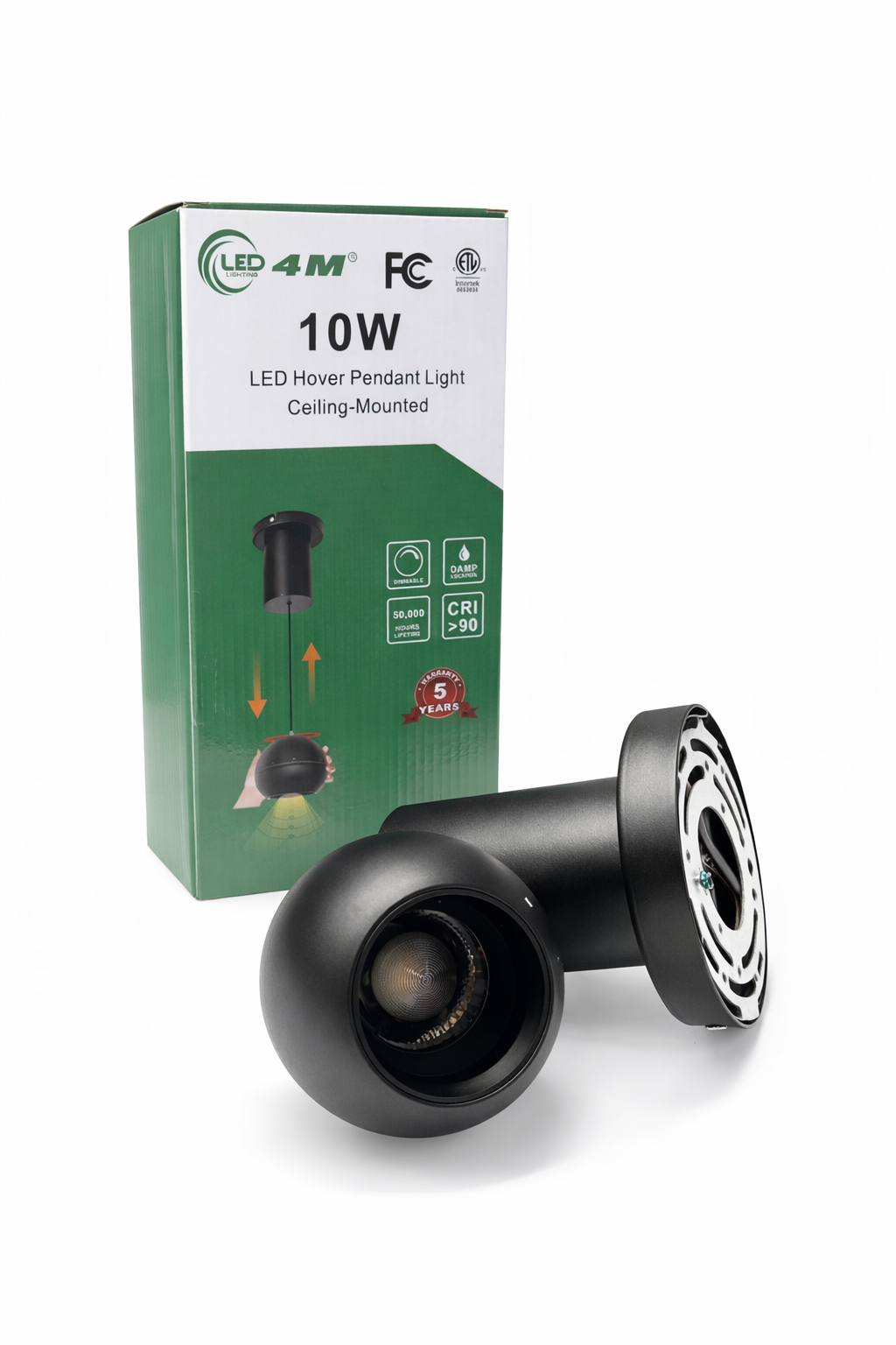 10W LED Hover Pendant Light - Zoomable Beam 10°-55°, 4000K Neutral (Black)
