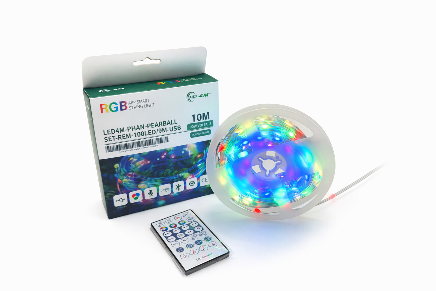 Pear Ball LED String Lights with Remote Control - 9M, 100 LEDs, USB Powered-USB