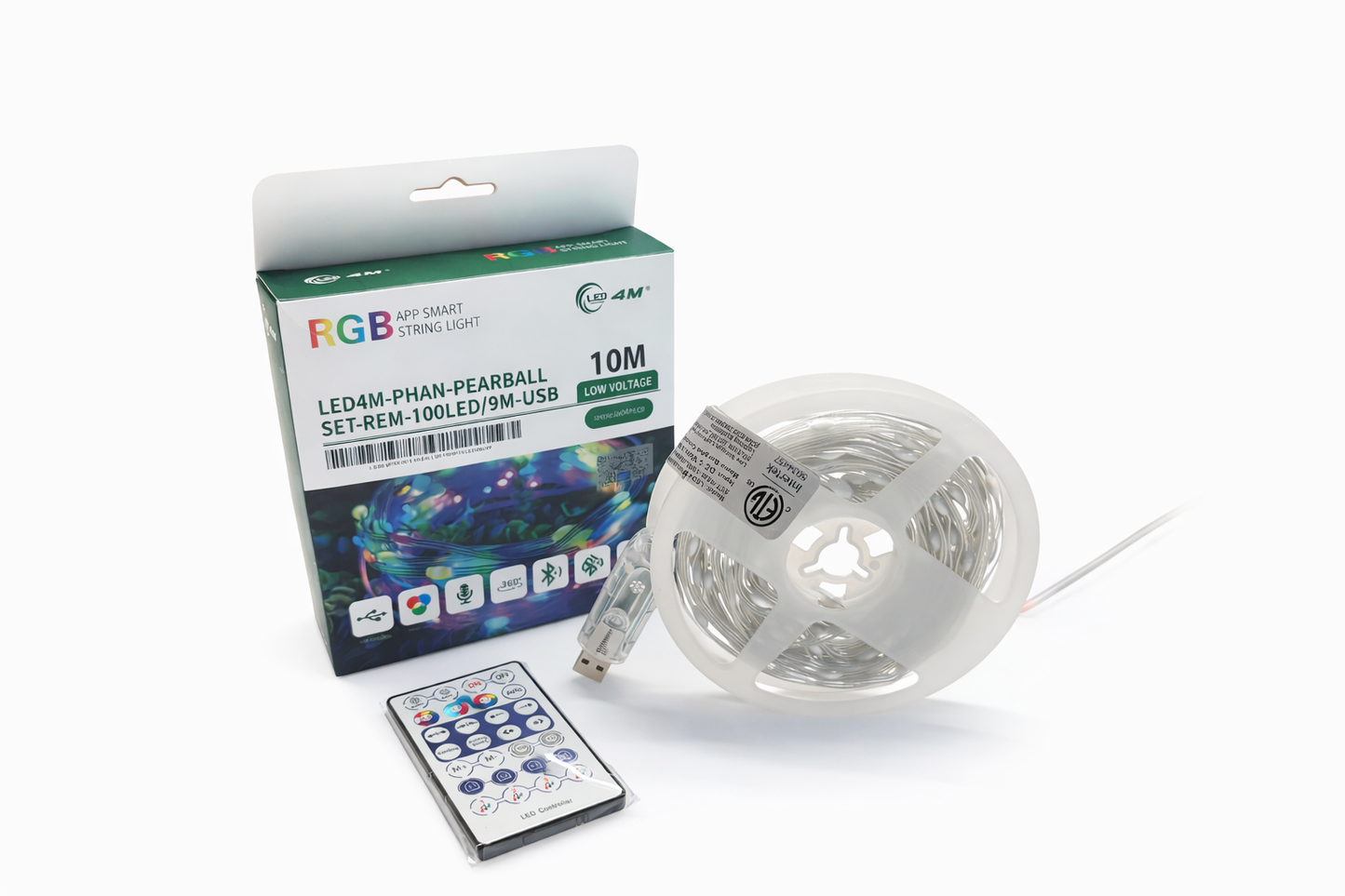 Pear Ball LED String Lights with Remote Control - 9M, 100 LEDs, USB Powered-USB
