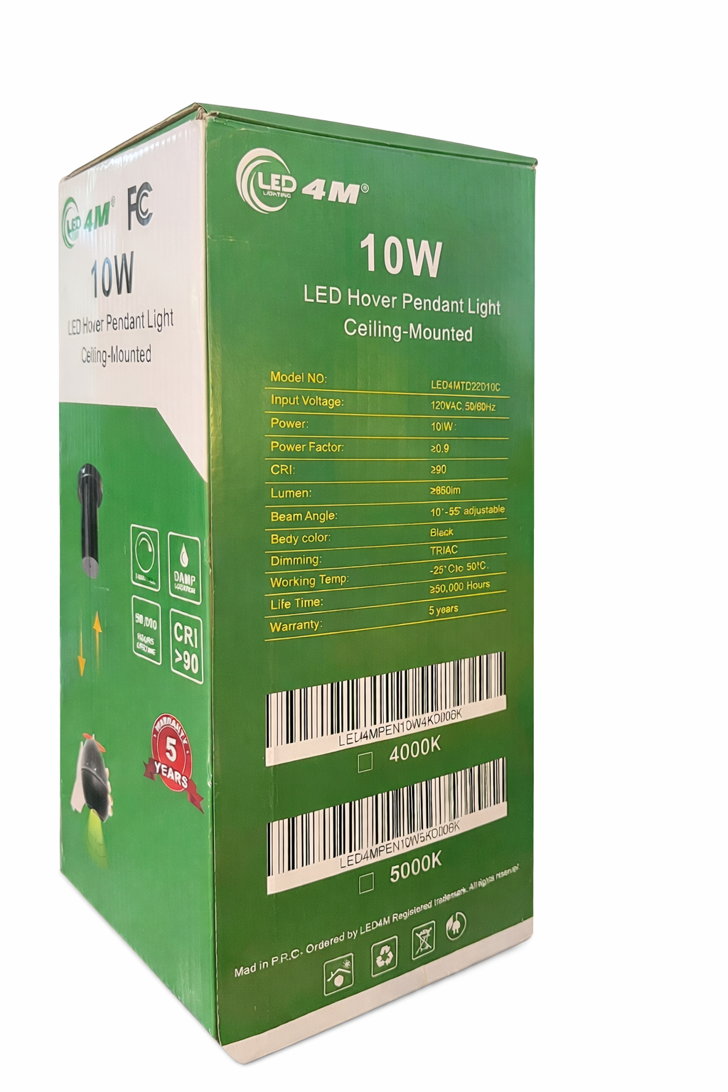 10W LED Hover Pendant Light - Zoomable Beam 10°-55°, 4000K Neutral (Black)