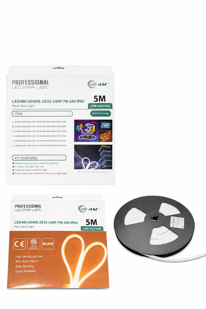 LED Neon Strip Light Slim 4x8mm | 24V IP65 | Dot-Free & Side Bend | Embedded (With Lip)