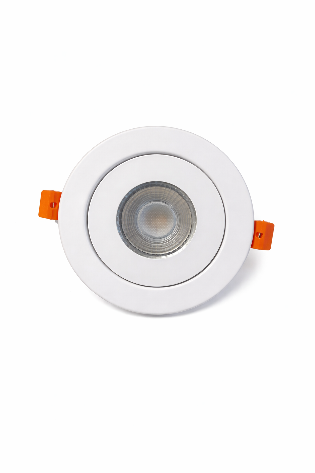 White recessed ceiling light with orange accents on a white background selix kala