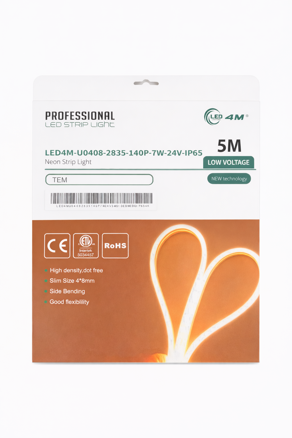 LED Neon Strip Light Slim 4x8mm | 24V IP65 | Dot-Free & Side Bend | Embedded (With Lip)