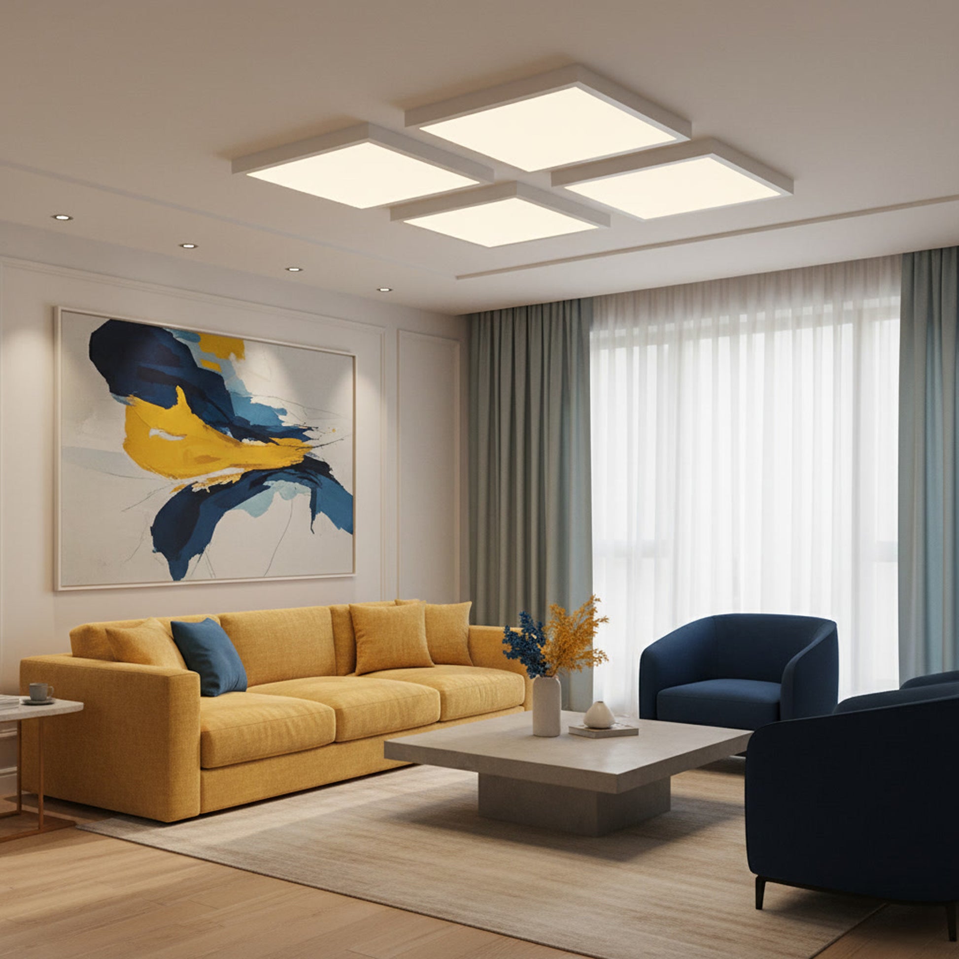 Modern office lighting with 2x2 LED Flat Panel Troffers