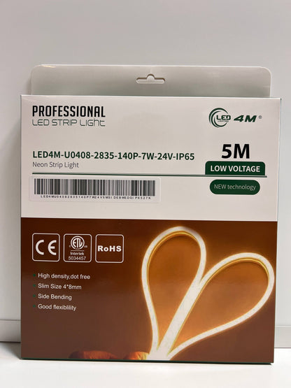 LED Neon Strip Light Slim 4x8mm | 24V IP65 | Dot-Free & Side Bend | Embedded (With Lip)