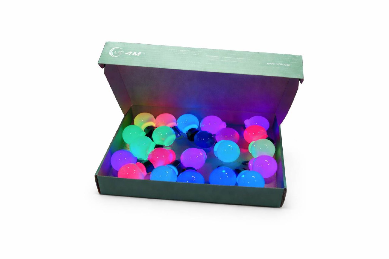 Box of colorful LED golf balls