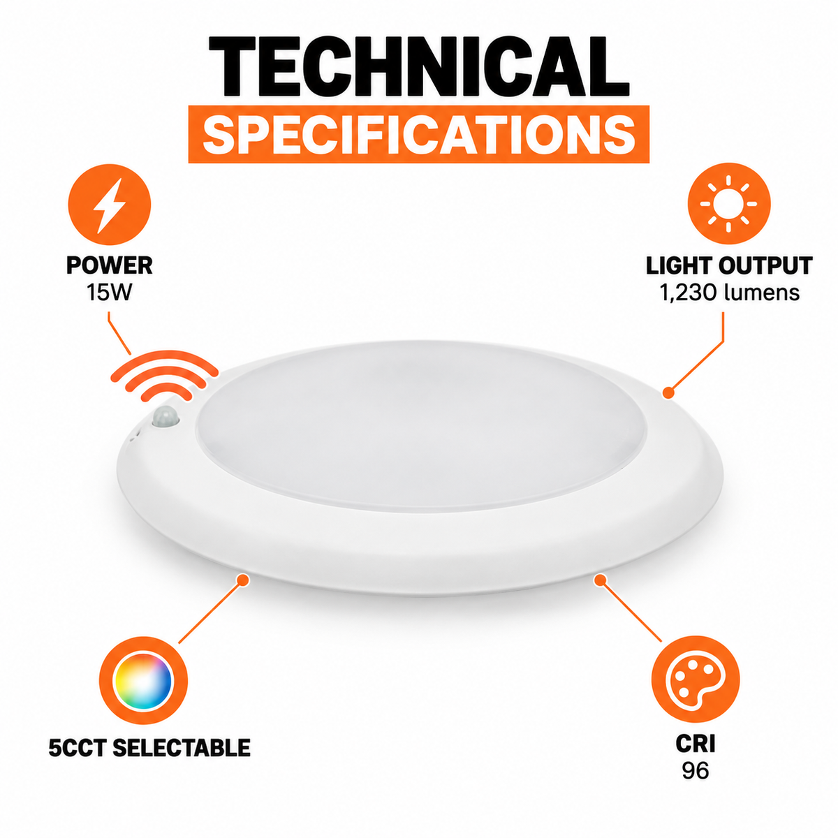 6-inch 15W LED disk downlight: Motion-sensor downlight technical specifications