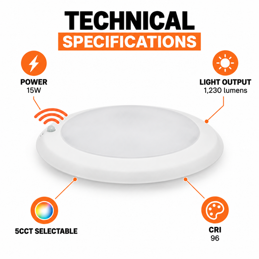 6-inch 15W LED disk downlight: Motion-sensor downlight technical specifications