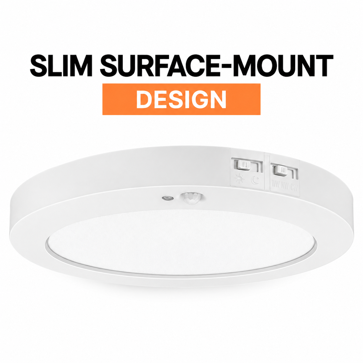 7-inch 12W PIR slim flush mount: White trim and diffuser detail