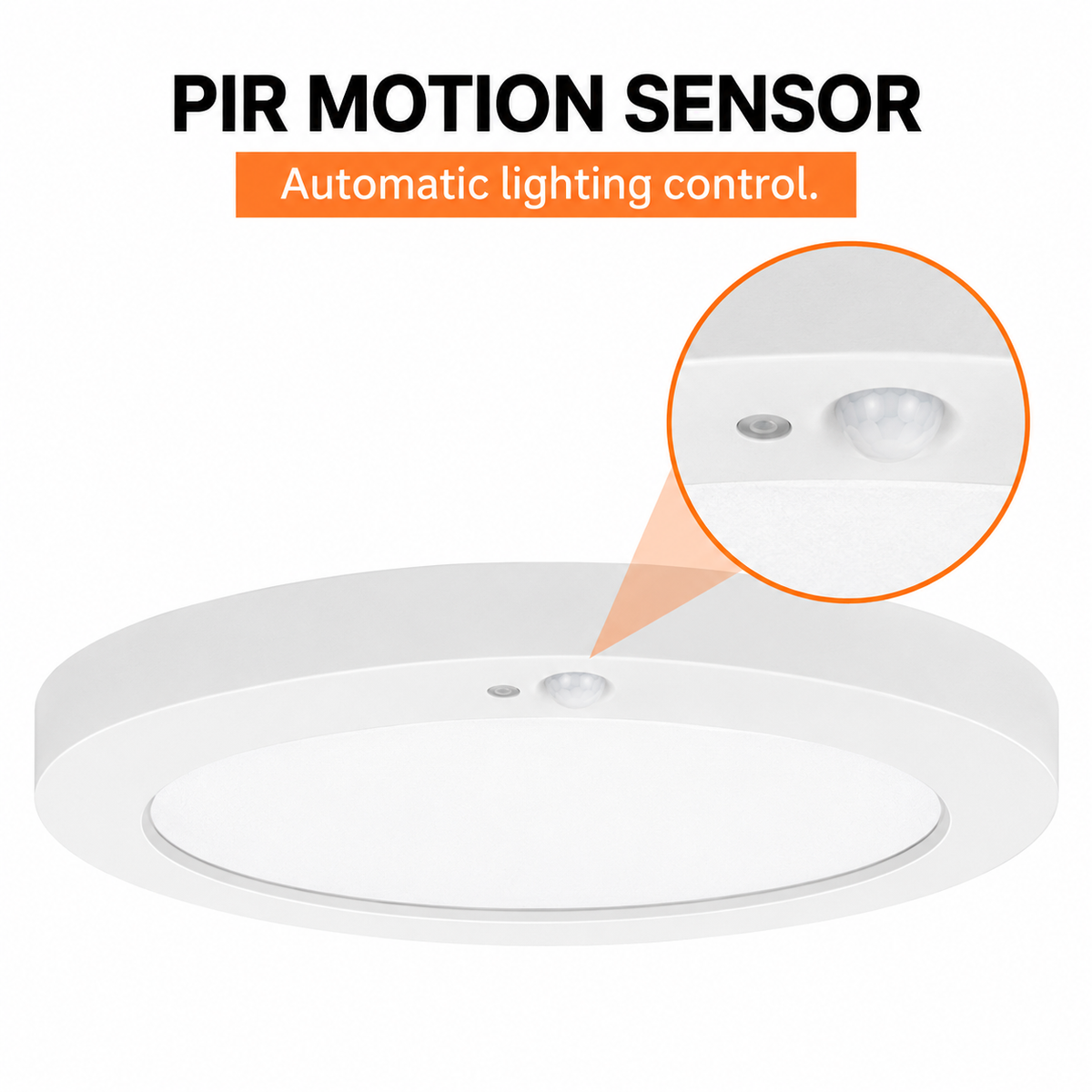 7-inch 12W PIR slim flush mount: Close-up of built-in PIR motion sensor