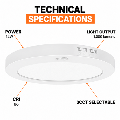 7-inch 12W PIR slim flush mount: Motion-sensor downlight technical specifications