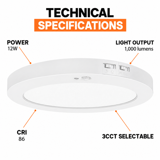 7-inch 12W PIR slim flush mount: Motion-sensor downlight technical specifications