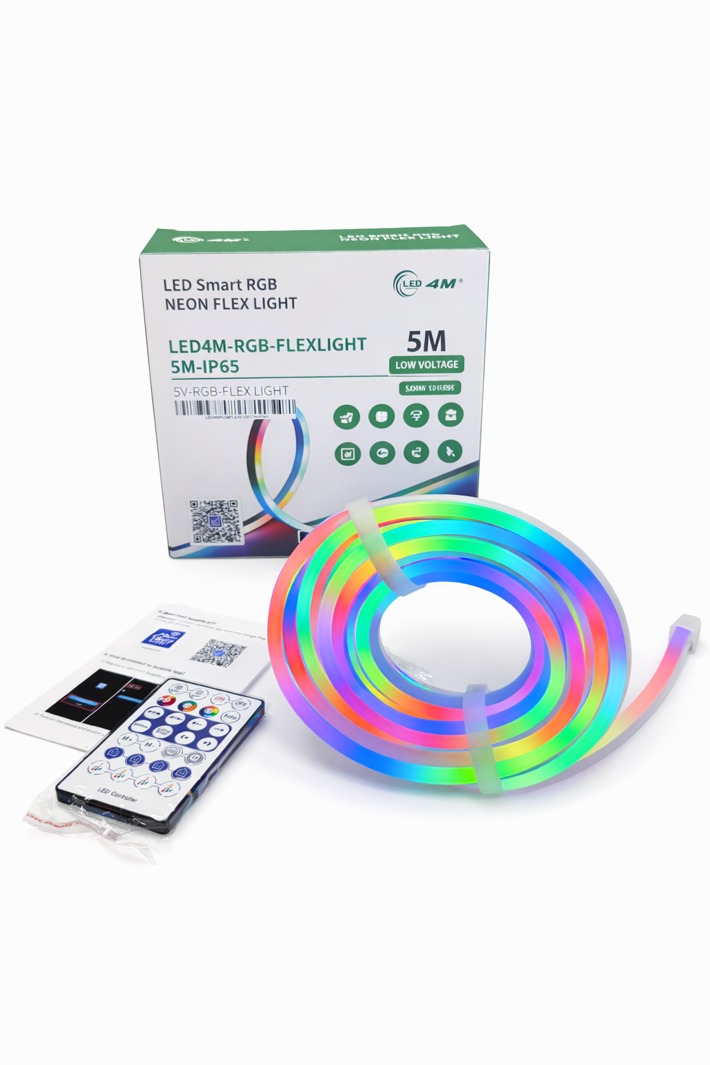 RGB Neon Flex LED Strip Light - 5M, IP65 Waterproof, USB Powered with Remote