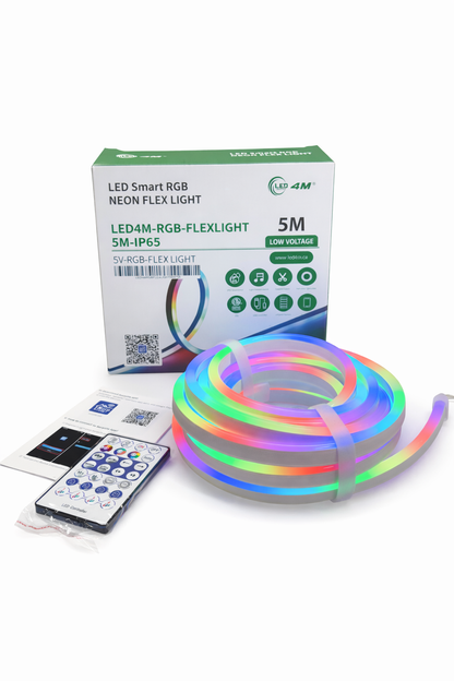 RGB Neon Flex LED Strip Light - 5M, IP65 Waterproof, USB Powered with Remote