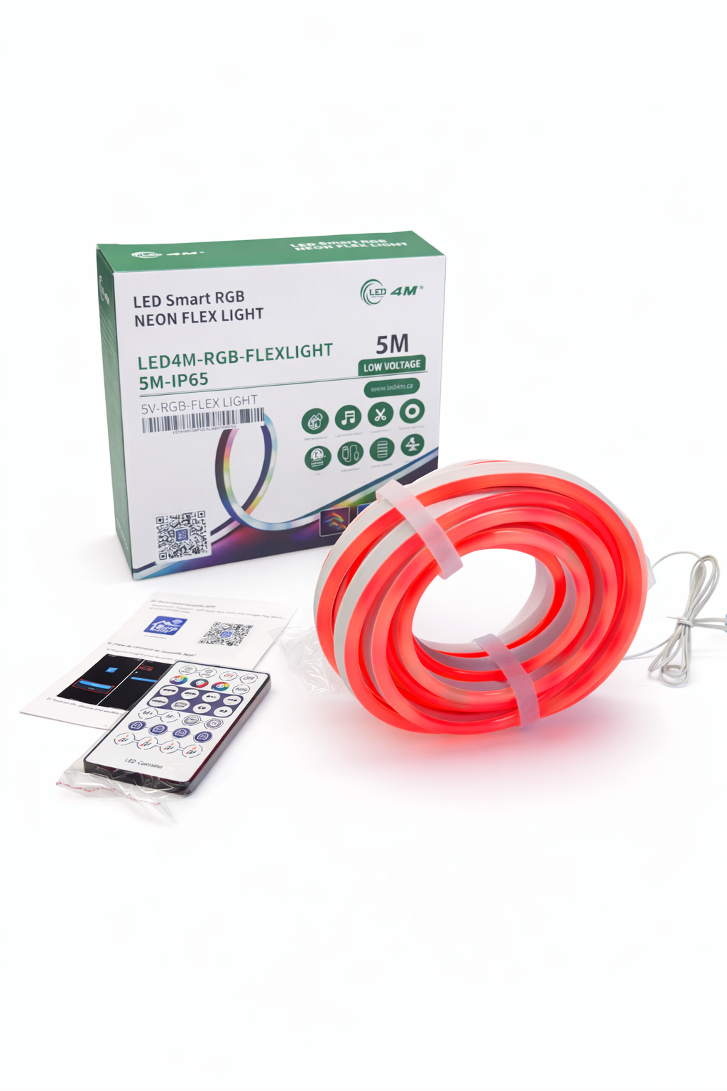 RGB Neon Flex LED Strip Light - 5M, IP65 Waterproof, USB Powered with Remote