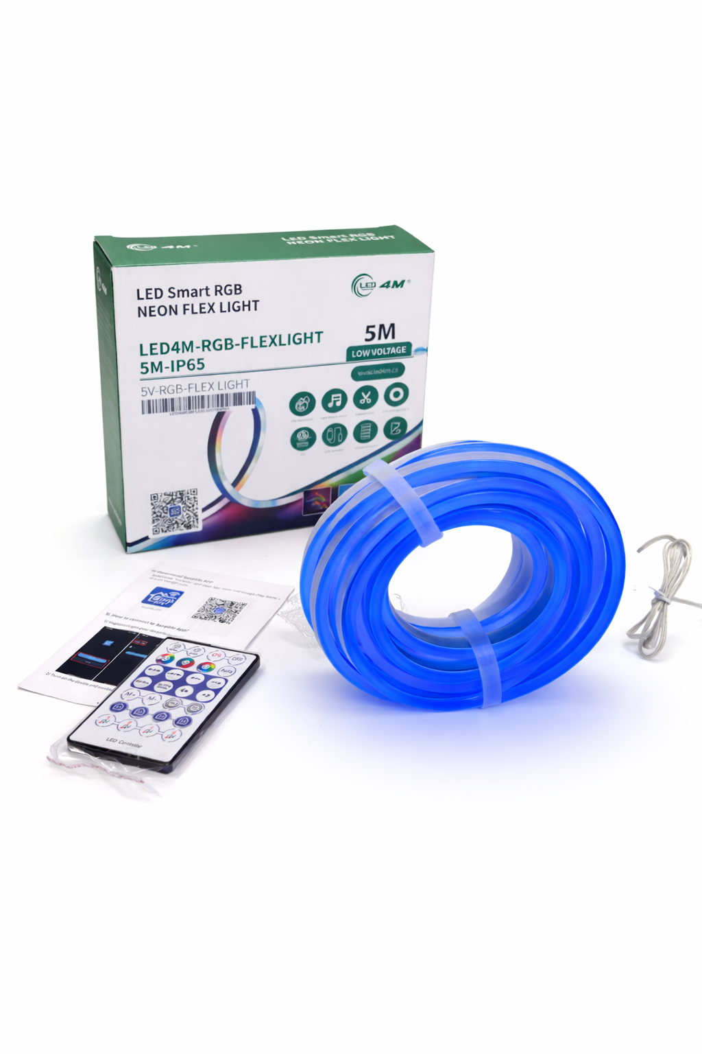 RGB Neon Flex LED Strip Light - 5M, IP65 Waterproof, USB Powered with Remote